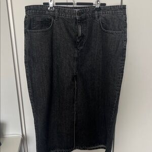 Black Denim Midi Skirt with a high front slit